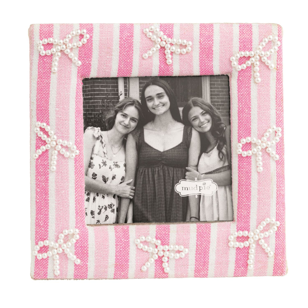 PEARL BOWS PINK STRIPE BEADED FRAME