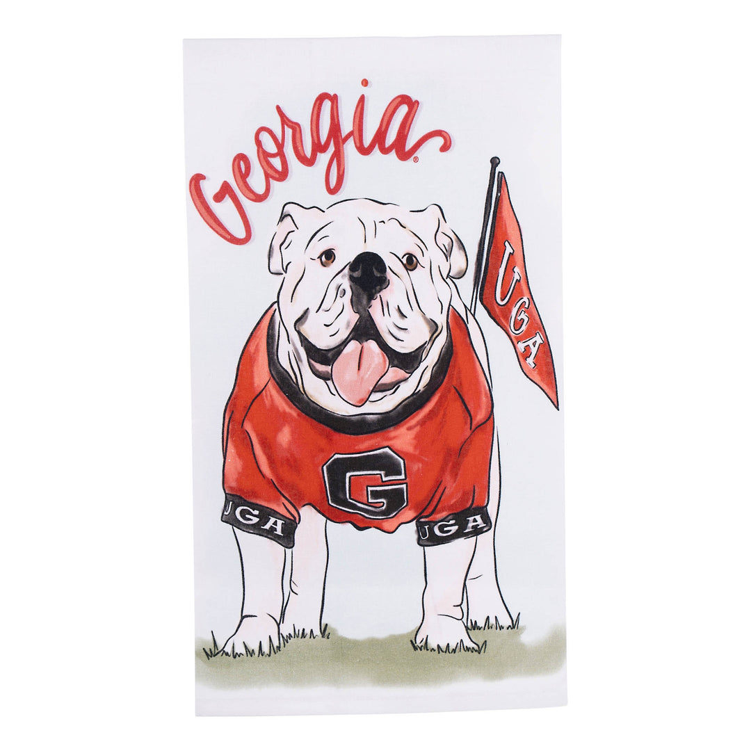Illustration of a bulldog in a red jacket with 'Georgia' text and a flag on a white background