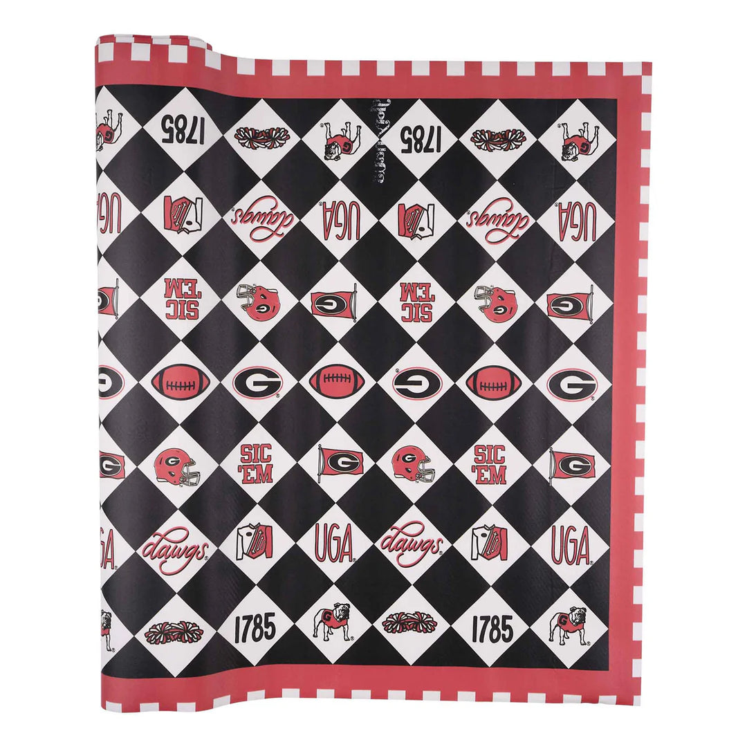 Georgia Bulldogs kitchen towel with a black and white harlequin pattern and red gingham border | Walker Boutique