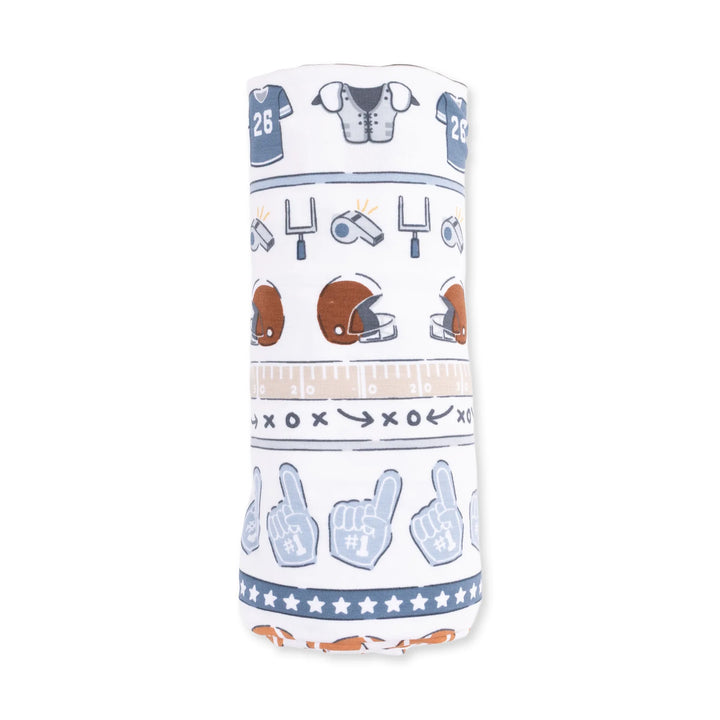 Angel Dear Football Stripe Swaddle Blanket close-up highlighting the football stripe design across the blanket