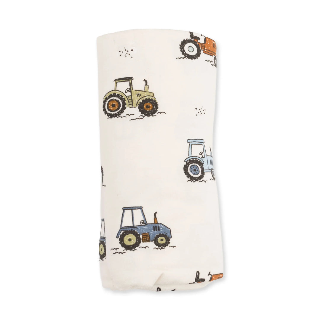 Angel Dear Future Farmer Swaddle Blanket close-up highlighting the future farmer design across the blanket