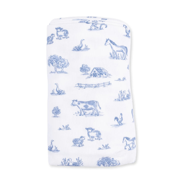 Angel Dear Farm Friends Swaddle Blanket close-up highlighting the farm friends design across the blanket