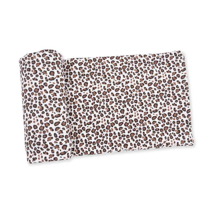 Angel Dear Leopard Rib Swaddle Blanket displayed to show the full baby blanket and leopard rib design