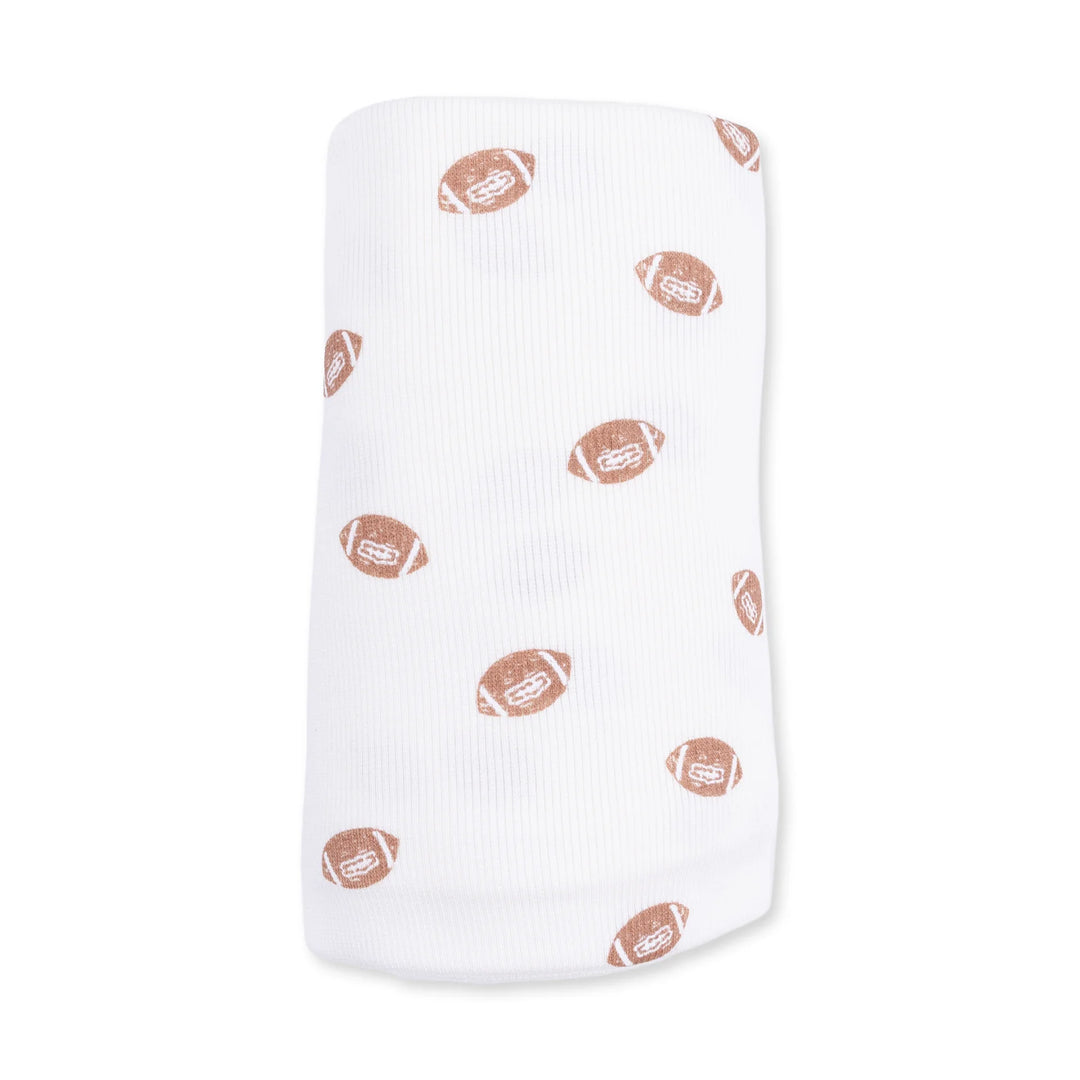 Angel Dear Mini Footballs Swaddle Blanket close-up highlighting the mini footballs design across the blanket