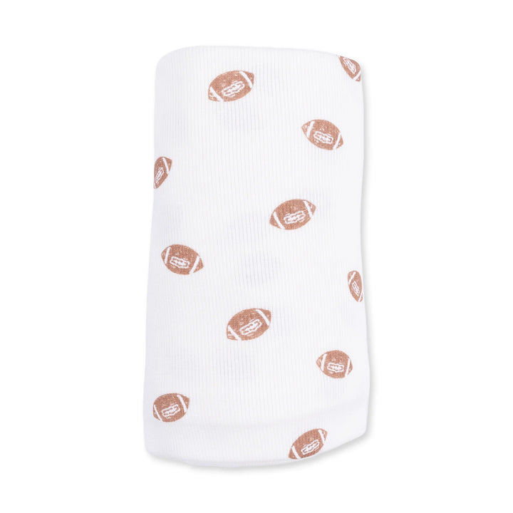 Angel Dear Mini Footballs Swaddle Blanket close-up highlighting the mini footballs design across the blanket