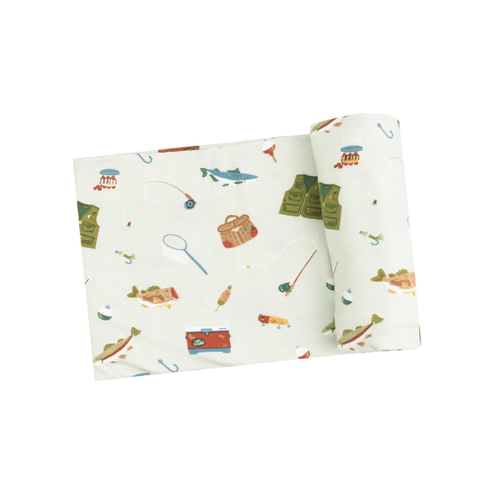 GREEN FISHING THINGS SWADDLE BLANKET
