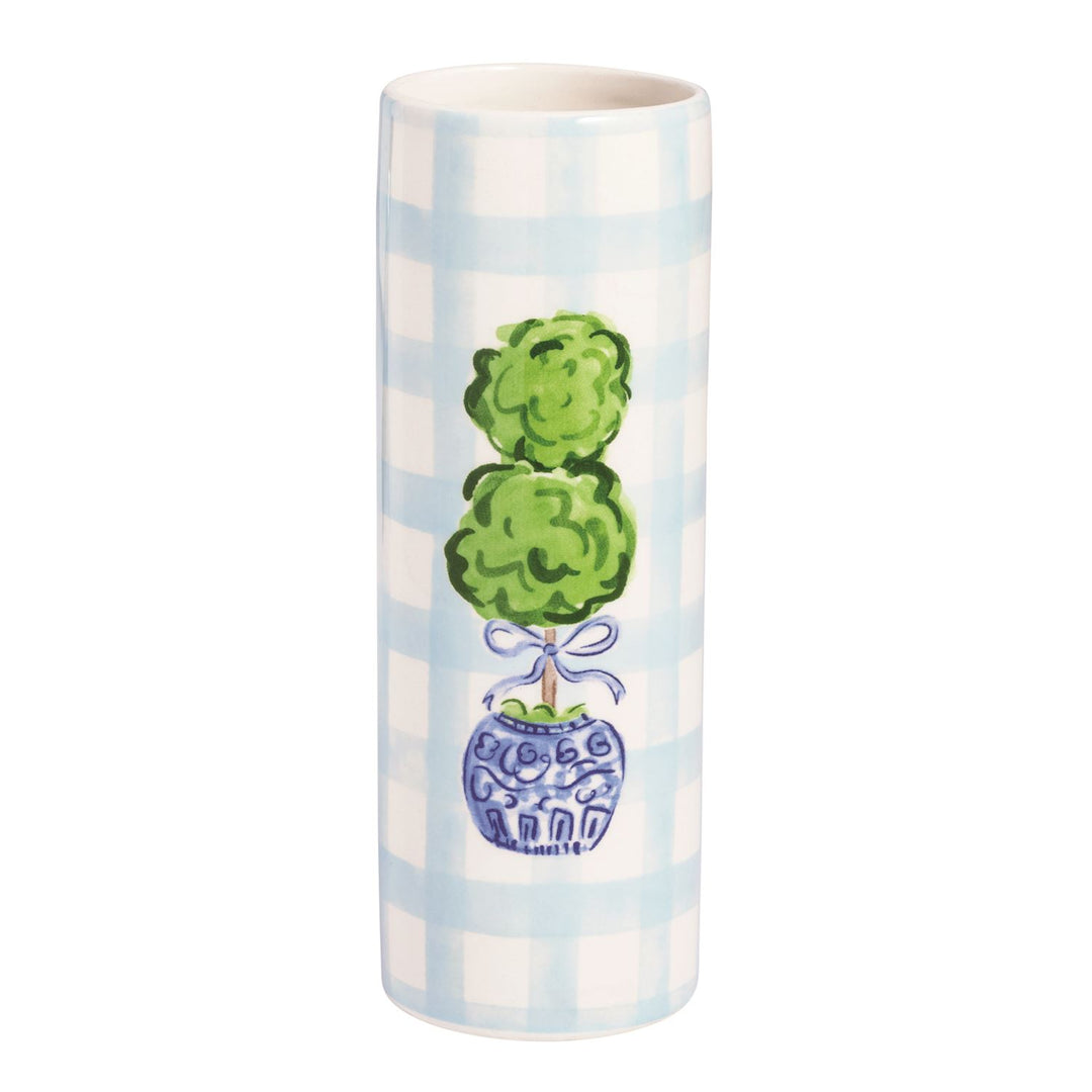 CHINOISERIE TOPIARY GINGHAM STEM VASE