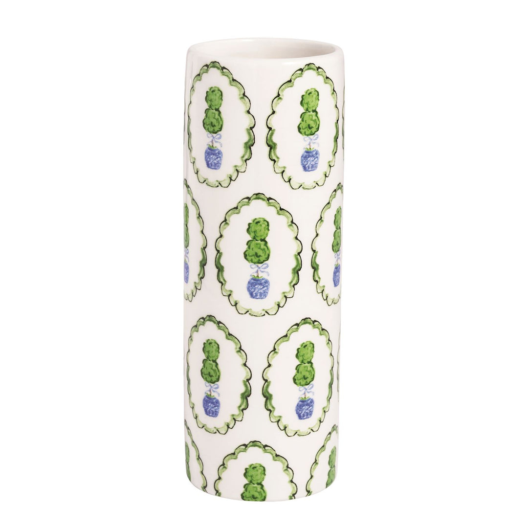 CHINOISERIE TOPIARY PATTERN STEM VASE