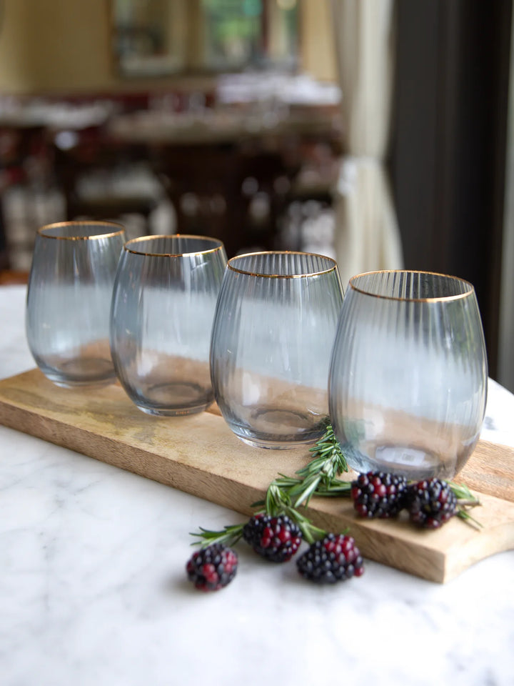 RIBBED SMOKE STEMLESS WINE GLASS