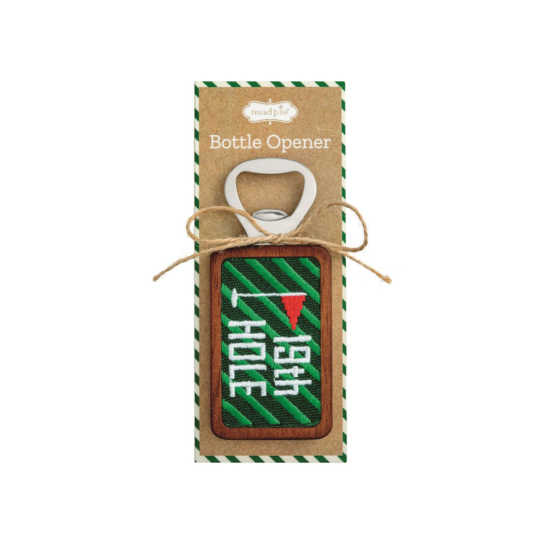 19TH HOLE NEEDLEPOINT ON WOODEN BOTTLE OPENER