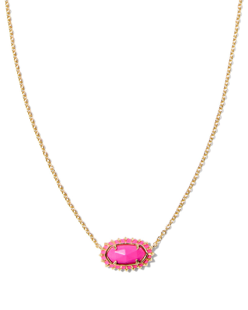 ELISA COLOR BURST FRAME SHORT PENDANT NECKLACE, GOLD NEON PINK