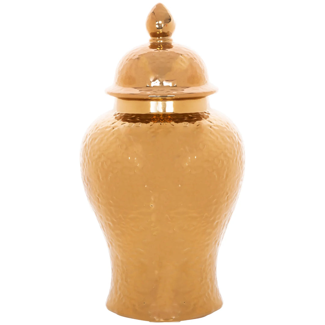 Hammered gold decorative ginger jar with domed lid and textured finish | Walker Boutique