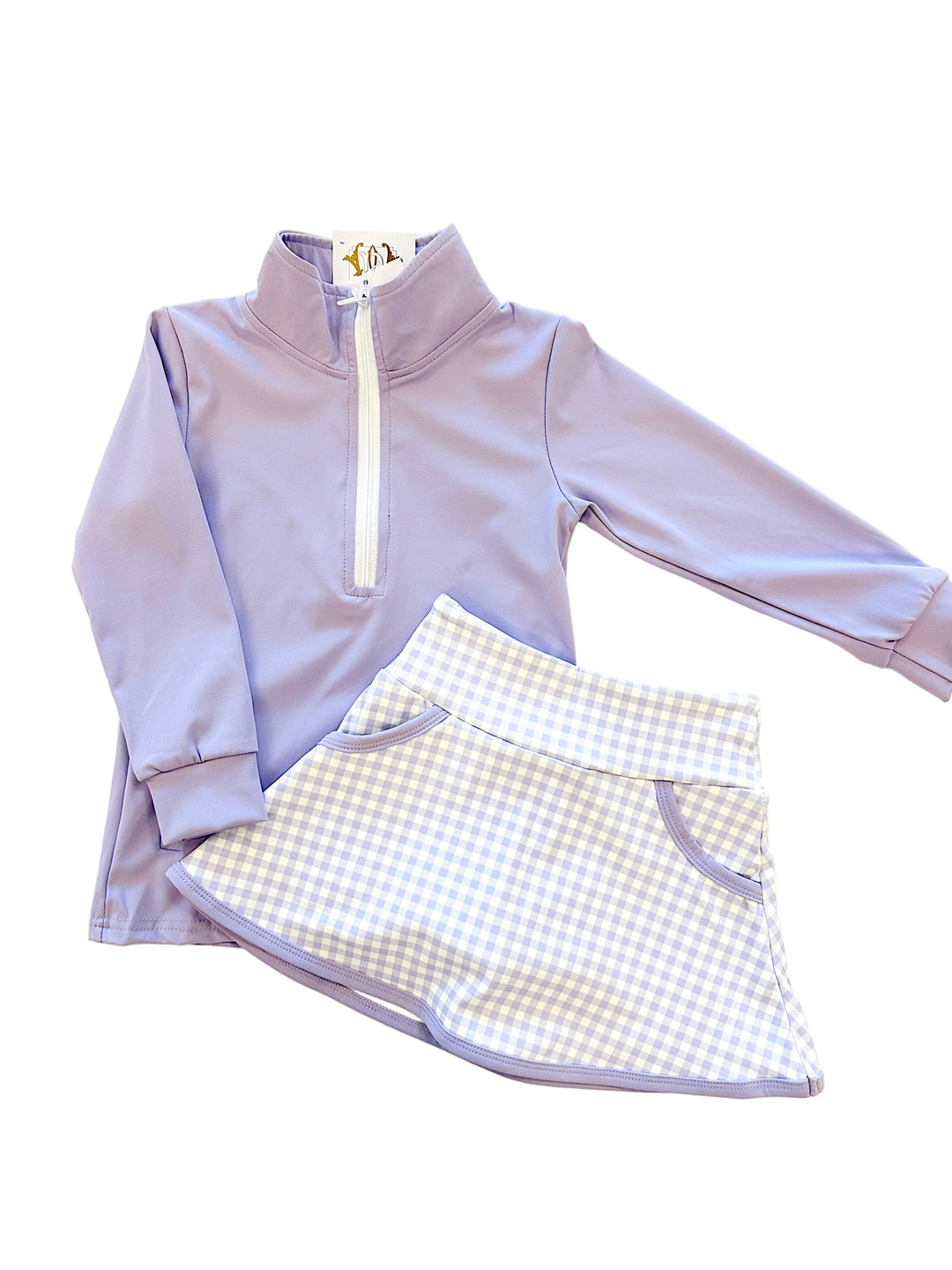 Girls Purple Skort Set – Classic Two-Piece Outfit with Top and Matching Gingham Skort | Walker Boutique