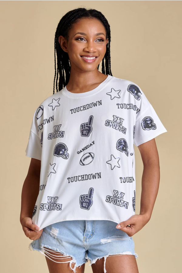 THE SEQUIN FOOTBALL TEE | NAVY