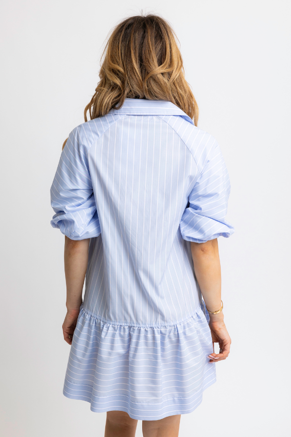 KARLIE: BLUE STRIPE POPLIN POCKET DRESS