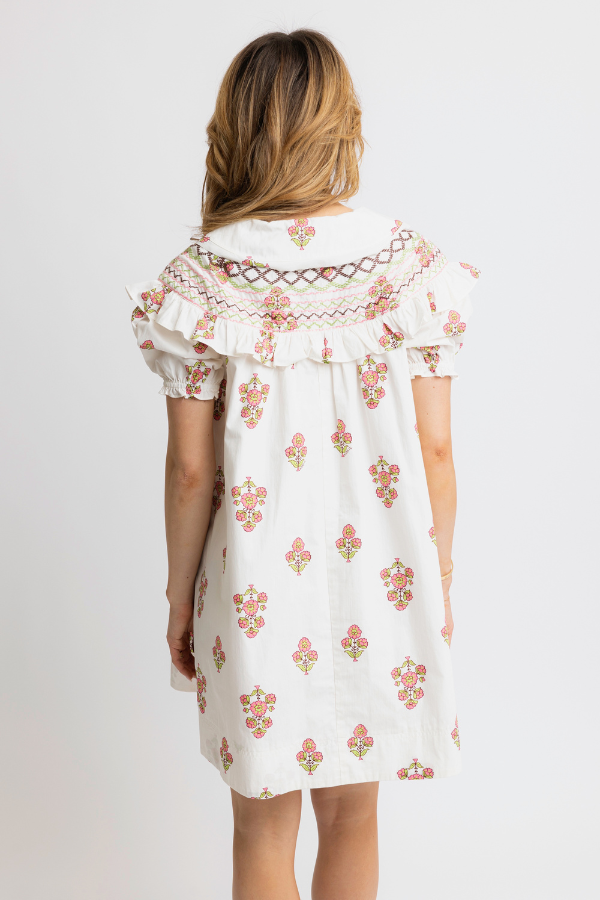 KARLIE: IVORY FLORAL EMBROIDERED PETER PAN DRESS