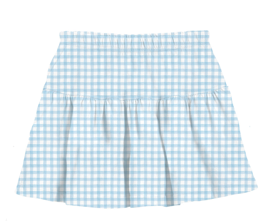 Girls Blue Gingham Gathered Skort | Girls Clothing - Walker