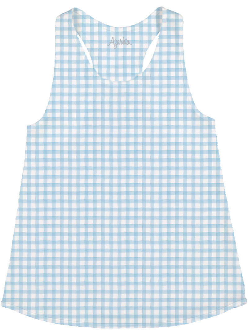 Blue and white checkered tank top on a white background