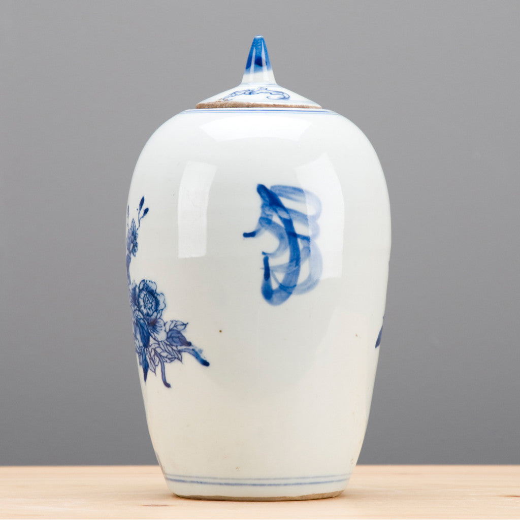GARDEN SCENE BLUE & WHITE LIDDED JAR