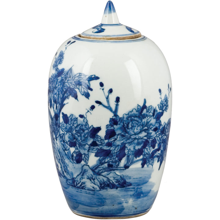 GARDEN SCENE BLUE & WHITE LIDDED JAR