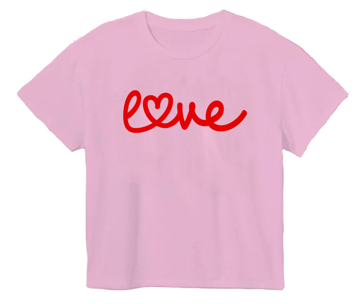PINK BOXY T SHIRT WITH LOVE WRITTEN IN SEQUINS
