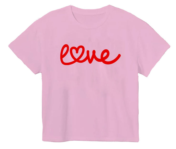 PINK BOXY T SHIRT WITH LOVE WRITTEN IN SEQUINS