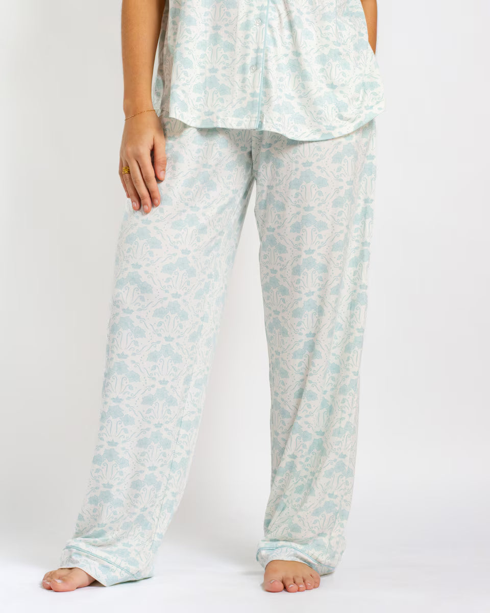 Floral patterned pajama set on a white background