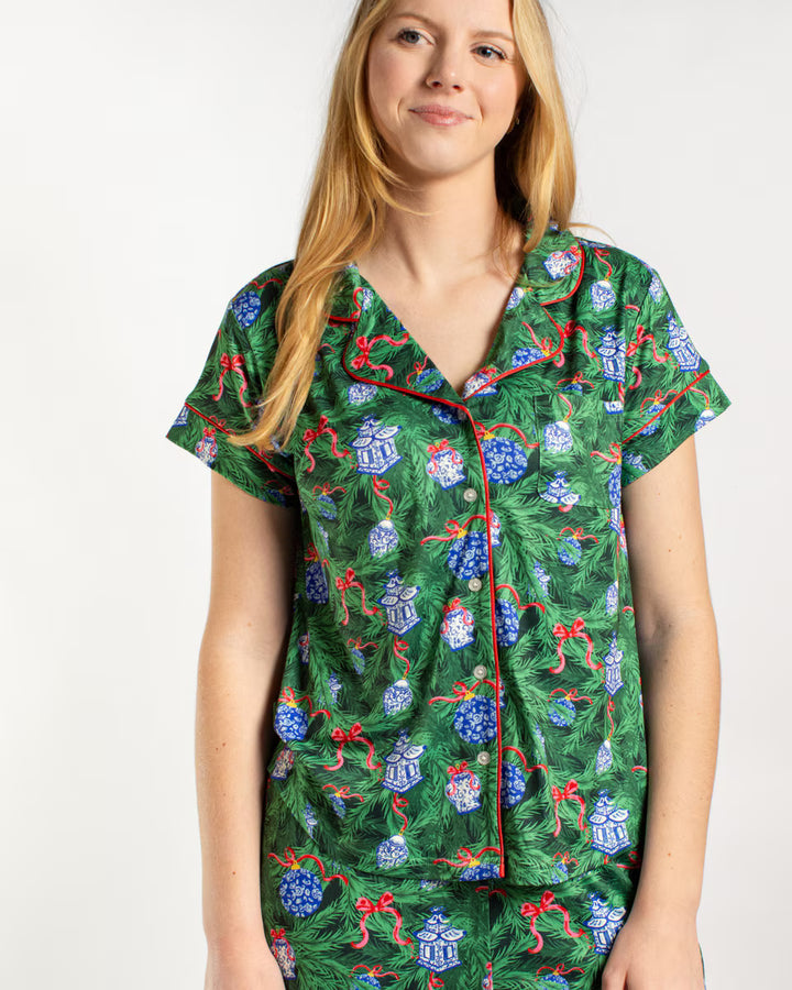 SPRUCE IT UP SHORT SLEEVE BUTTON UP & PANTS PAJAMAS SET