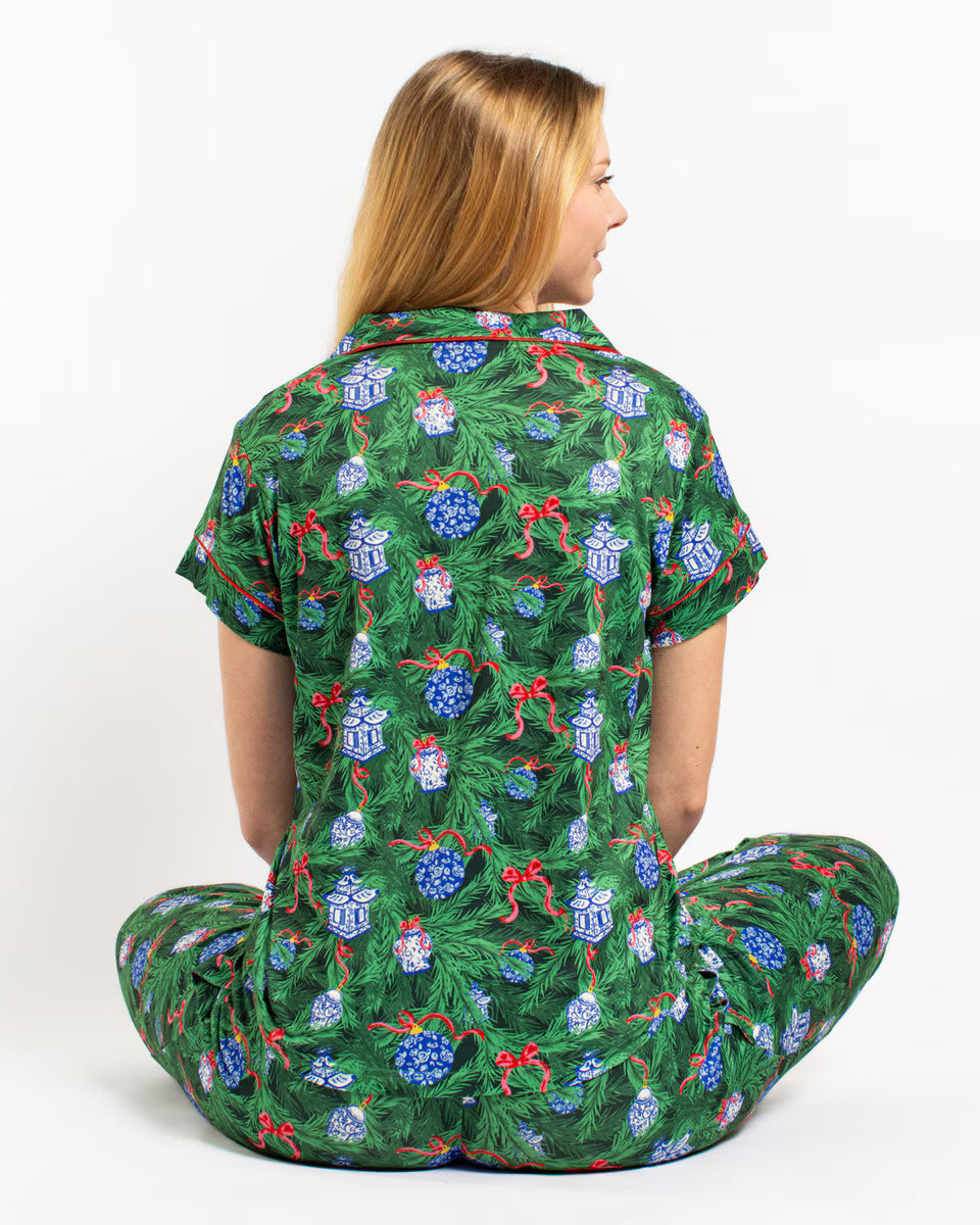 SPRUCE IT UP SHORT SLEEVE BUTTON UP & PANTS PAJAMAS SET