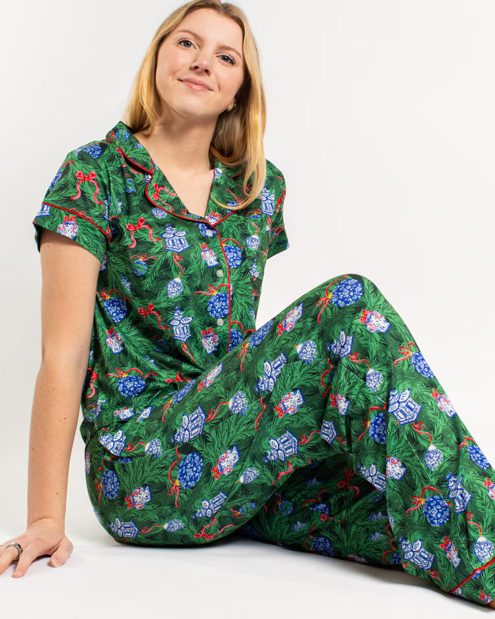 SPRUCE IT UP SHORT SLEEVE BUTTON UP & PANTS PAJAMAS SET