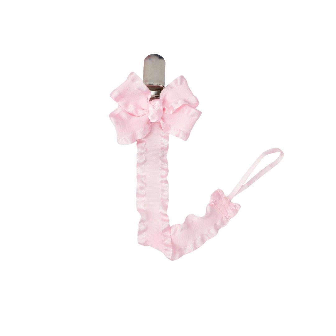 LIGHT PINK DOUBLE RUFFLE BINKER PACIFIER CLIP