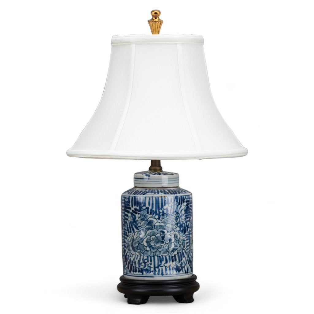ROLLING PETALS BLUE & WHITE TEA CADDY LAMP