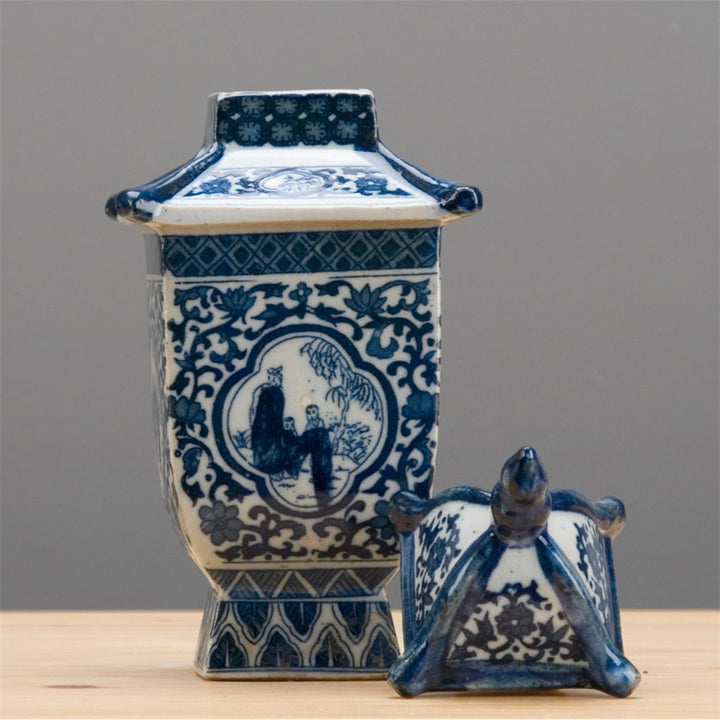 BLUE & WHITE COURTYARD SCENE  PETITE PAGODA BOX
