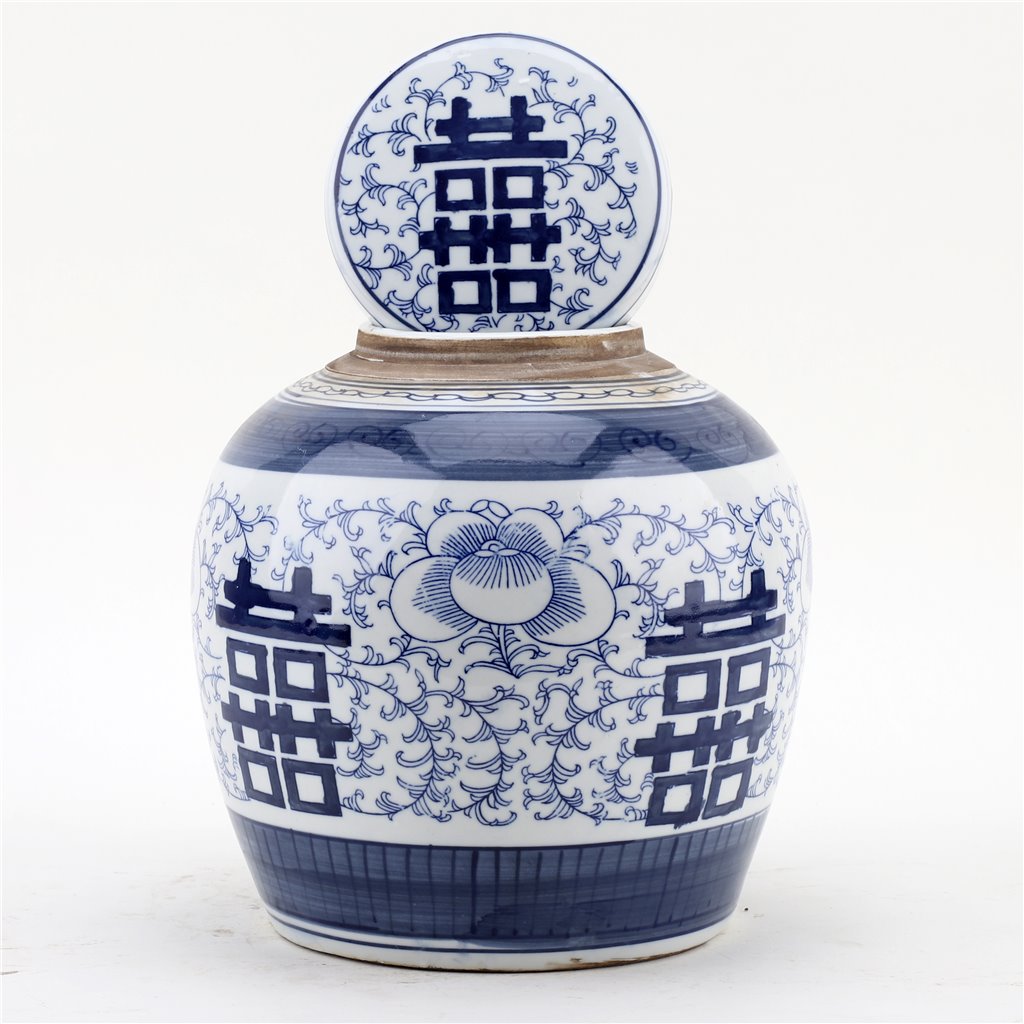 DOUBLE HAPPINESS BLUE & WHITE BULB JAR