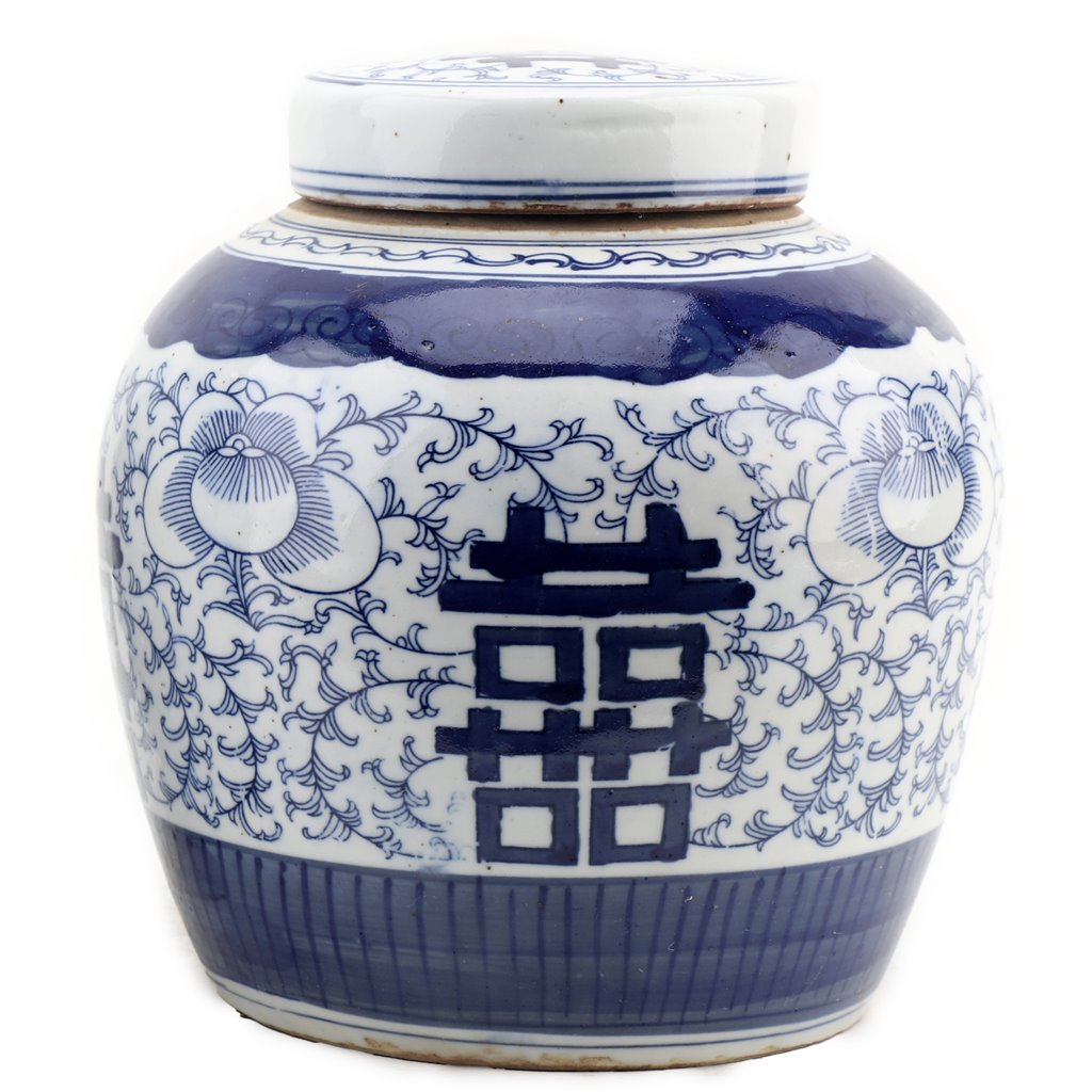 DOUBLE HAPPINESS BLUE & WHITE BULB JAR