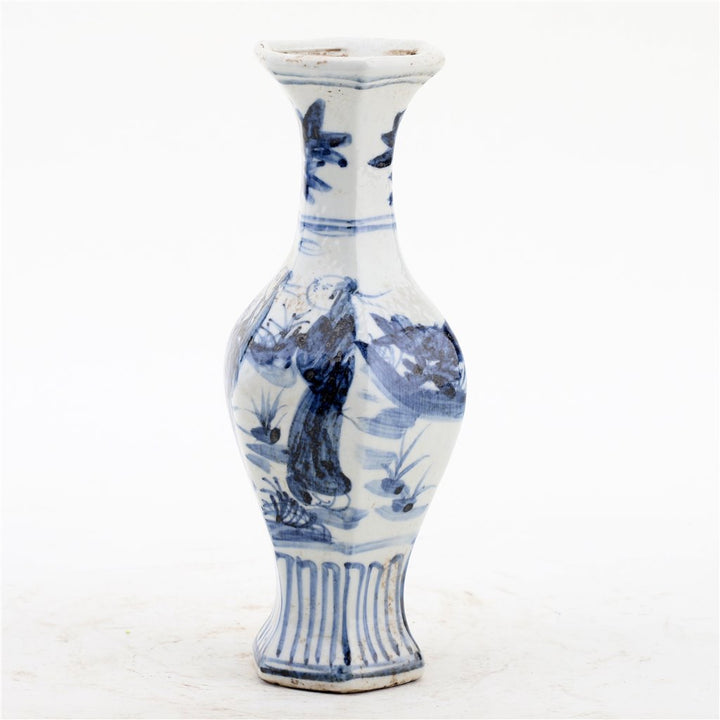 BLUE & WHITE BIRD BUD VASE, 8.5"H