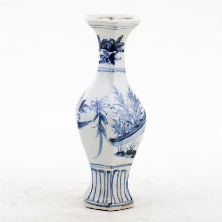 BLUE & WHITE BIRD BUD VASE, 8.5"H