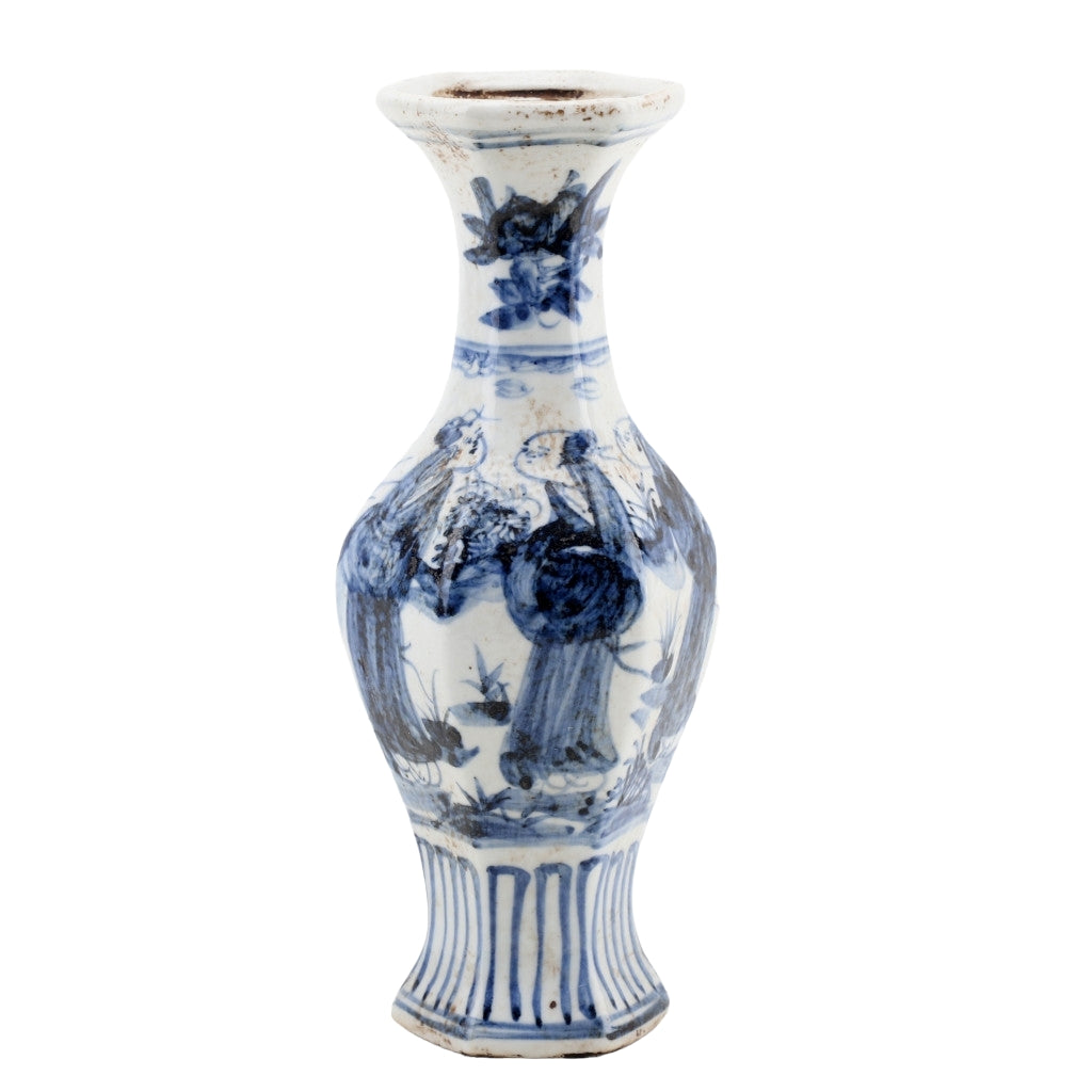 BLUE & WHITE BIRD BUD VASE, 8.5"H