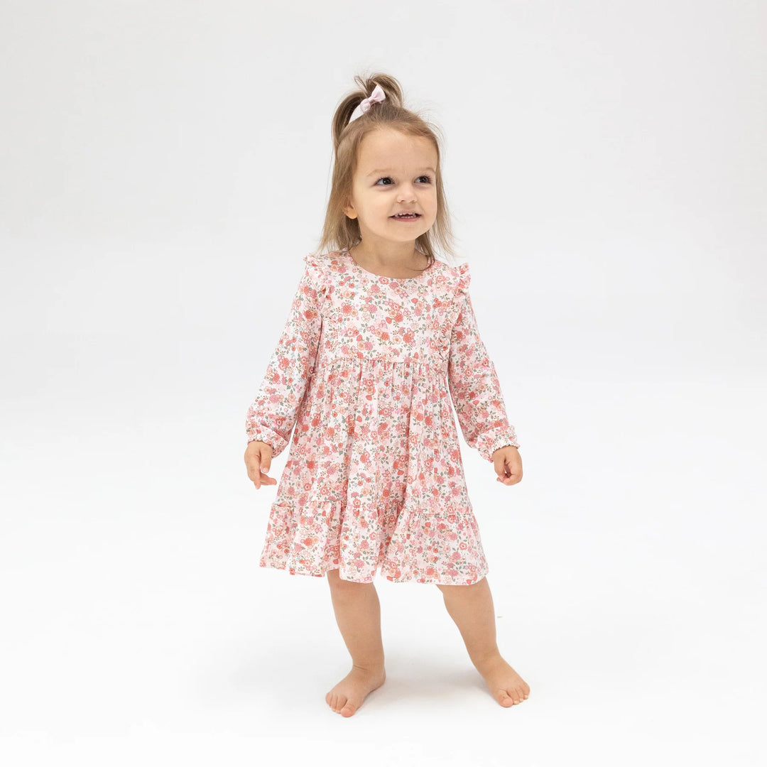 PRETTY PINK CALICO RUFFLE TIERED DRESS & RIBBED LEGGING SET