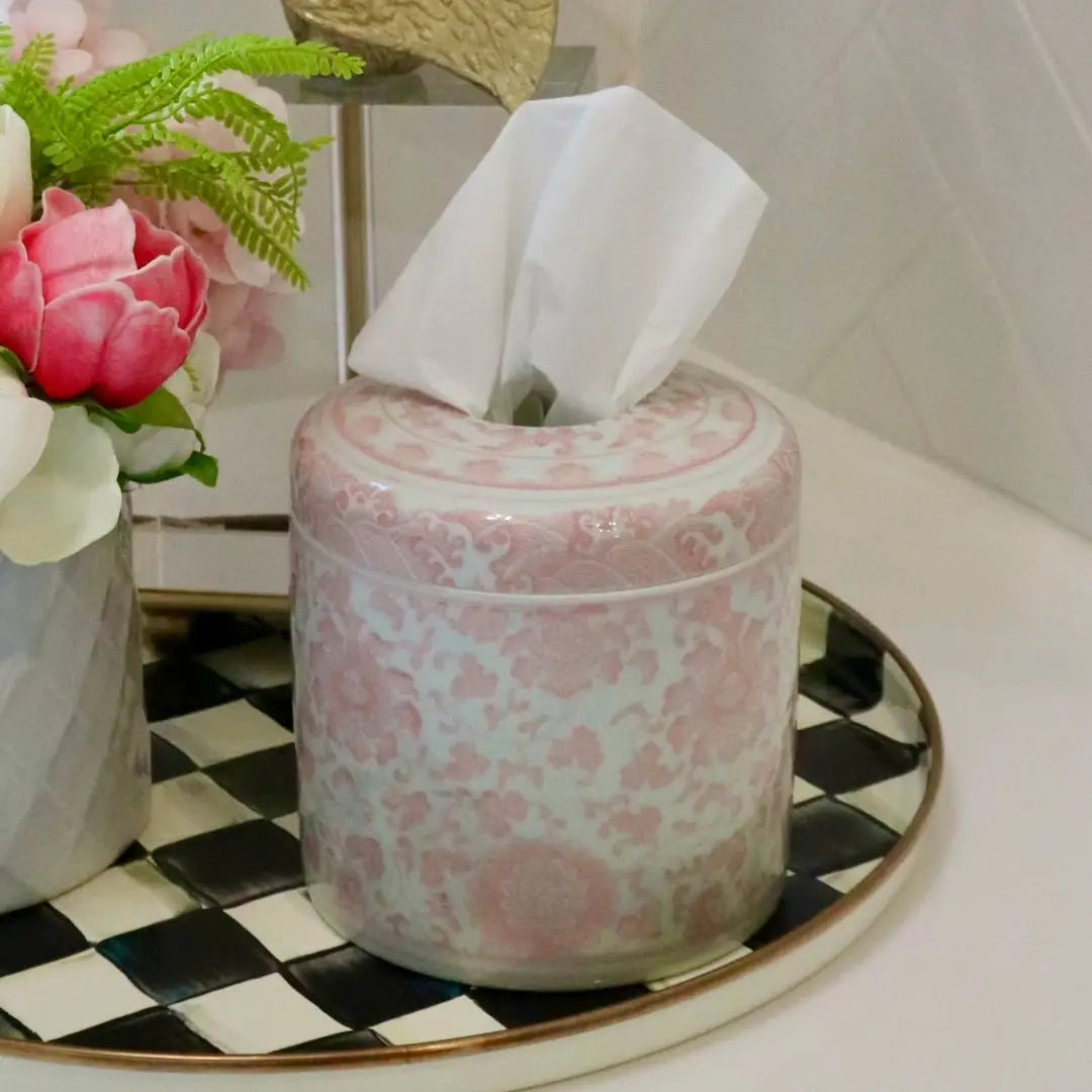 PINK FLORAL Ceramic re-fillable tissue vessel 