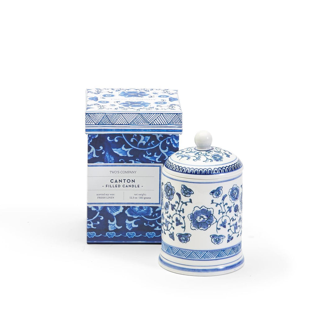 BLUE & WHITE CANTON LIDDED CANDLE