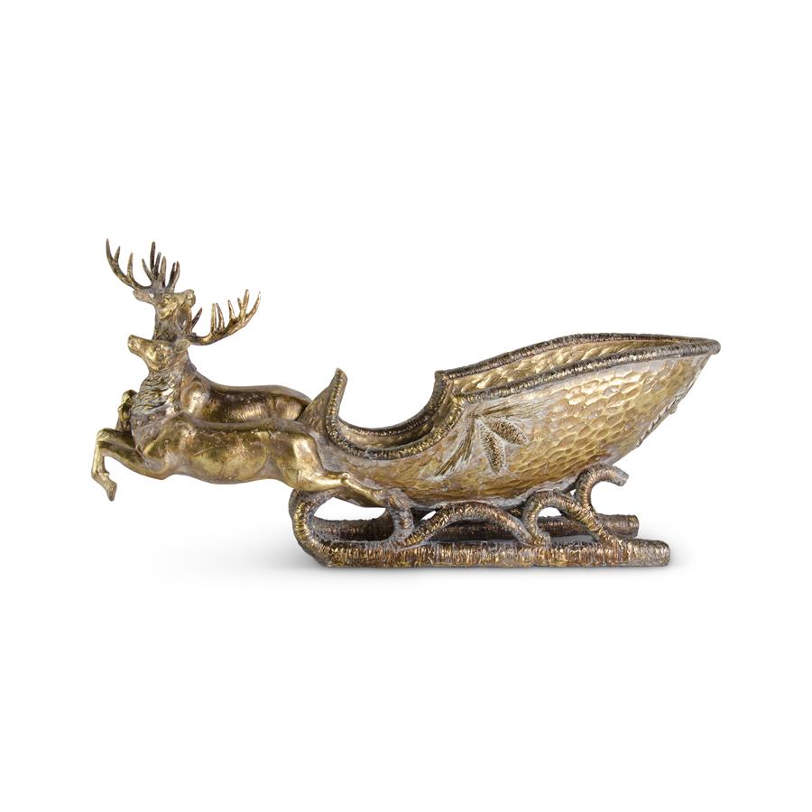 antique gold finish deer and sleigh