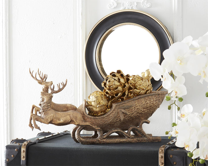 antique gold finish deer and sleigh