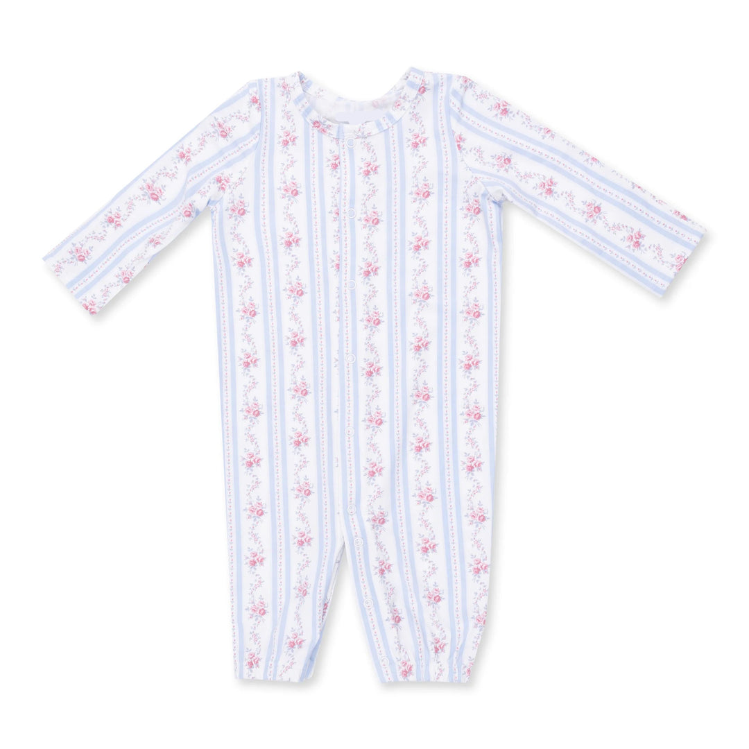 Angel Dear Anna Floral Stripe Convertible Gown and Knot Headband front view of the baby gown highlighting the silhouette and anna floral stripe and knot design