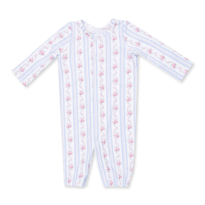 Angel Dear Anna Floral Stripe Convertible Gown and Knot Headband front view of the baby gown highlighting the silhouette and anna floral stripe and knot design