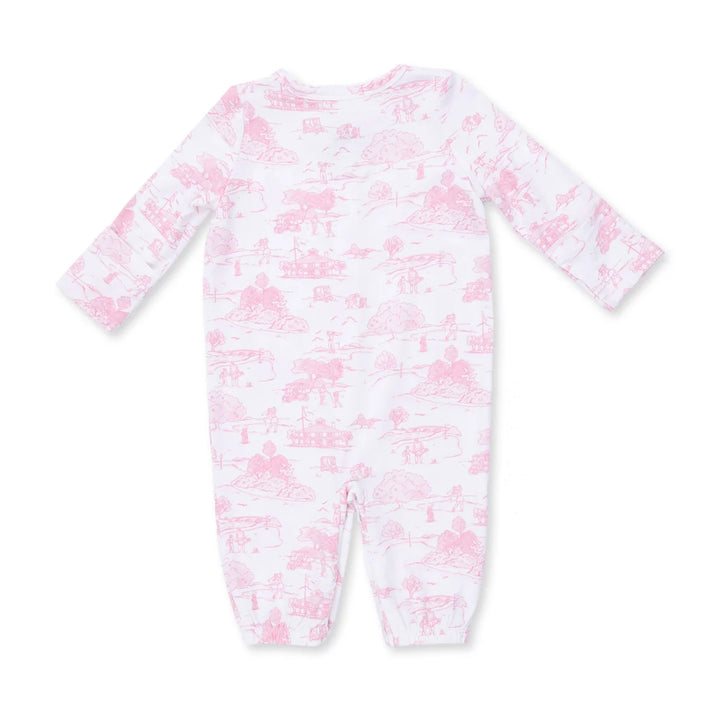 Angel Dear Golf Toile Pink Convertible Gown and Headband alternate view of the baby gown showing the golf toile pink and design and coordinating trim