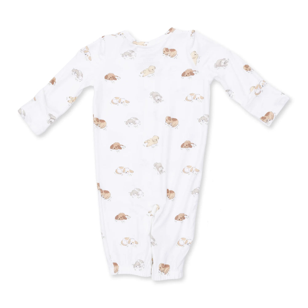 Angel Dear Puppy Snuggle Club Convertible Gown and Beanie Hat alternate view of the baby gown showing the puppy snuggle club and design and coordinating trim