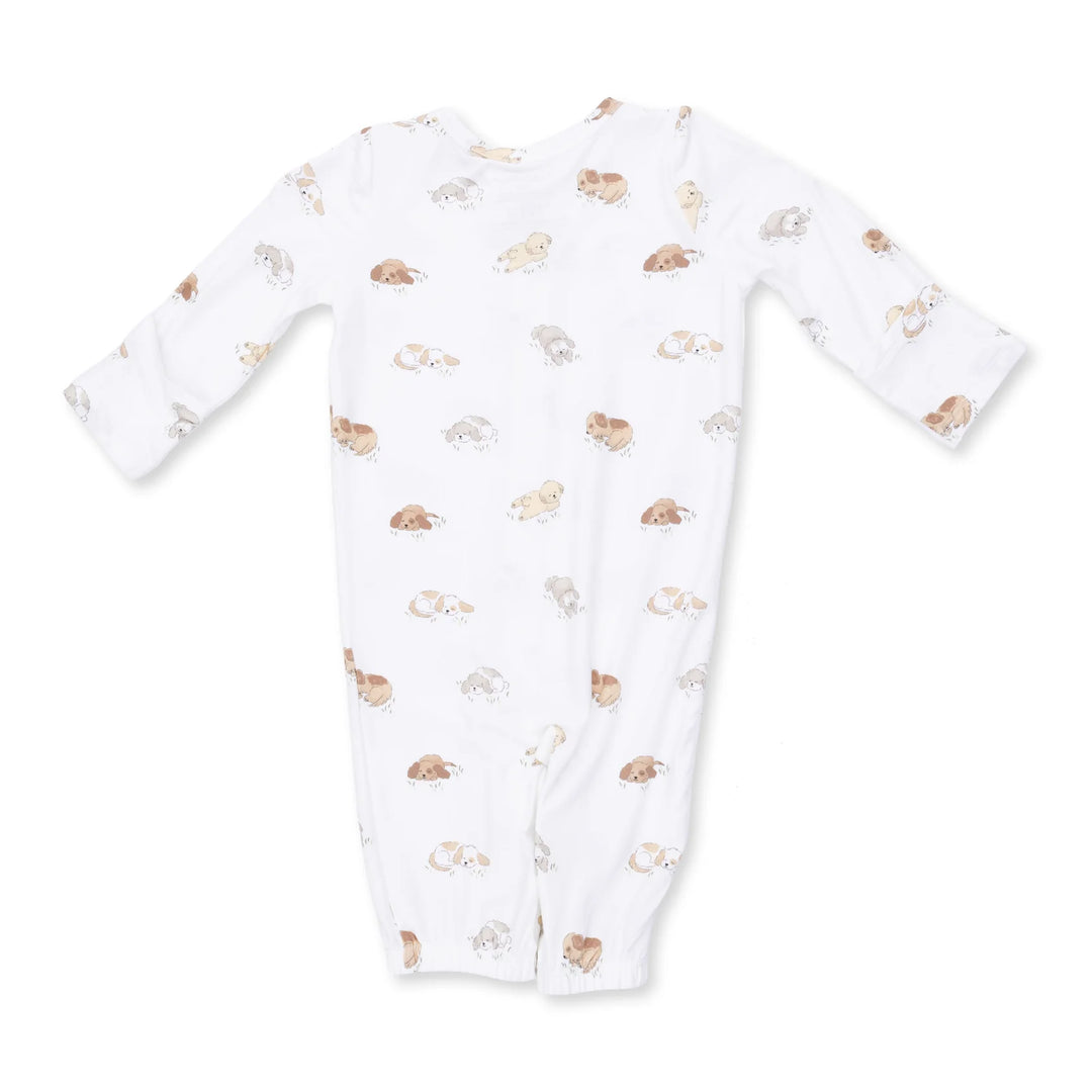 Angel Dear Puppy Snuggle Club Convertible Gown and Beanie Hat alternate view of the baby gown showing the puppy snuggle club and design and coordinating trim