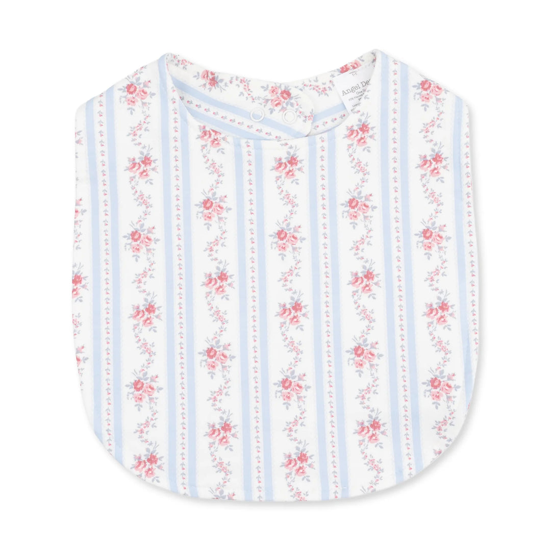 Angel Dear Anna Floral Stripe Feeding Bib front product view highlighting the anna floral stripe design