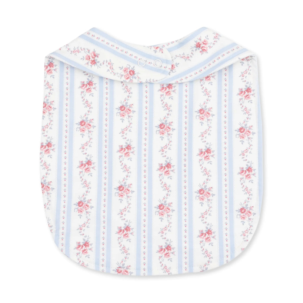 Angel Dear Anna Floral Stripe Feeding Bib alternate view showing the shape, trim, and anna floral stripe design